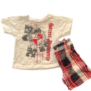 Street Property Authentic Black Red Plaid Short Sleeve Short Set Size 12Mos